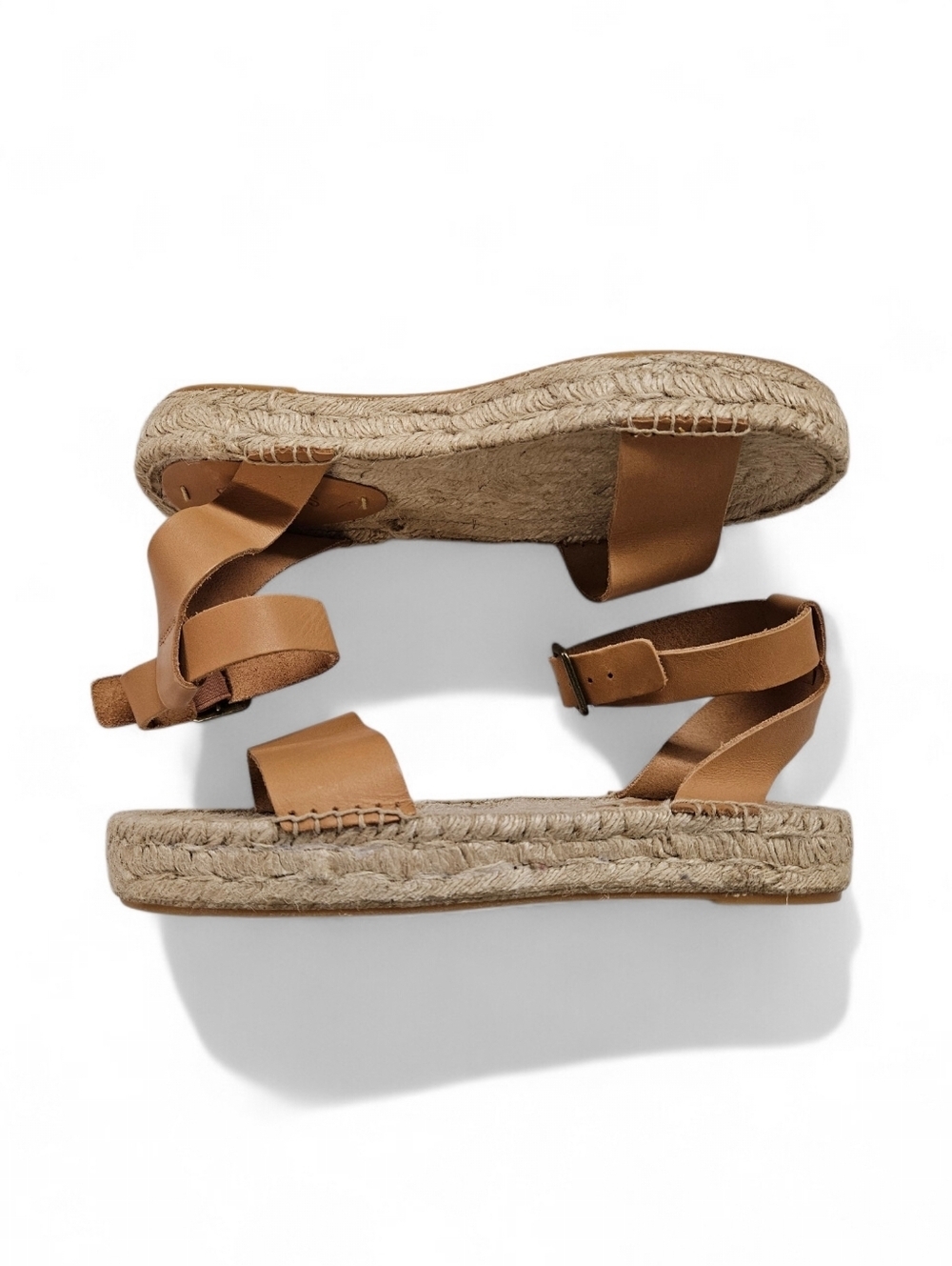 Soludos Cadiz Platform Espadrille Sandal In Tan Leather And Cream Size 8.5 - Picture 5 of 11